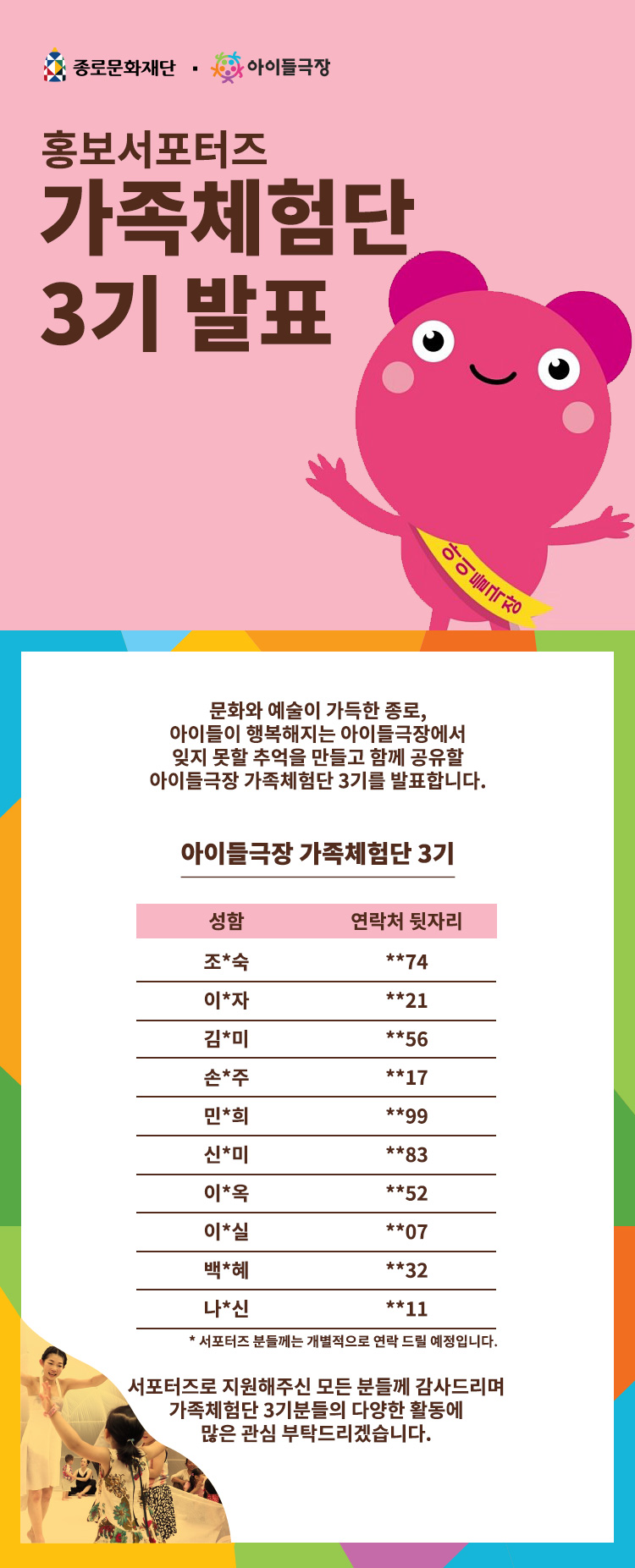 아이들극장 체험단 발표