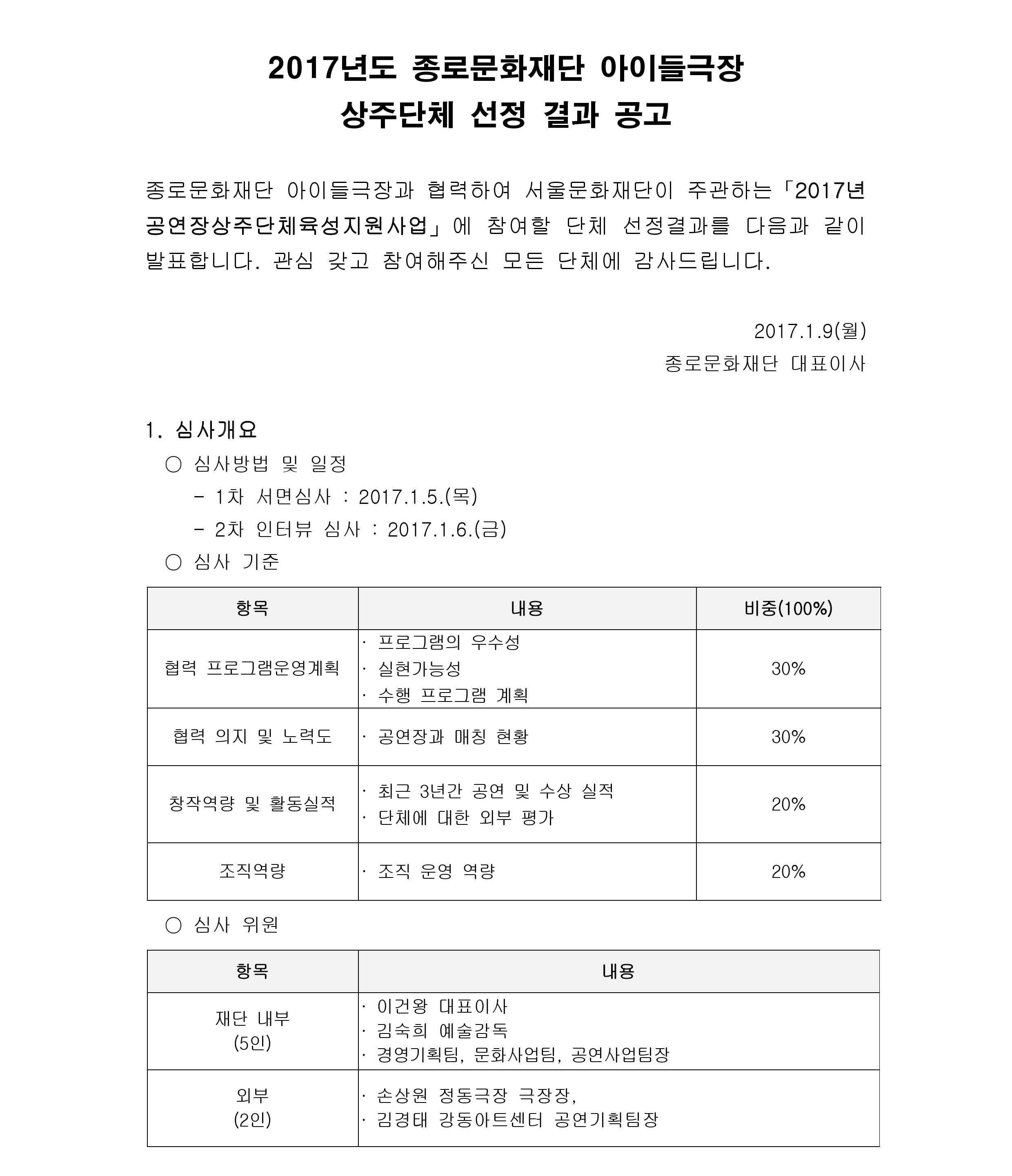 선정결과 공고2017년도 종로문화재단 아이들극장 상주단체pdfpage1